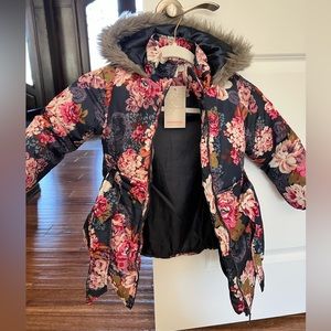 Monsoon Girls Floral Puffer Jacket w/hood Size 5/6 Child